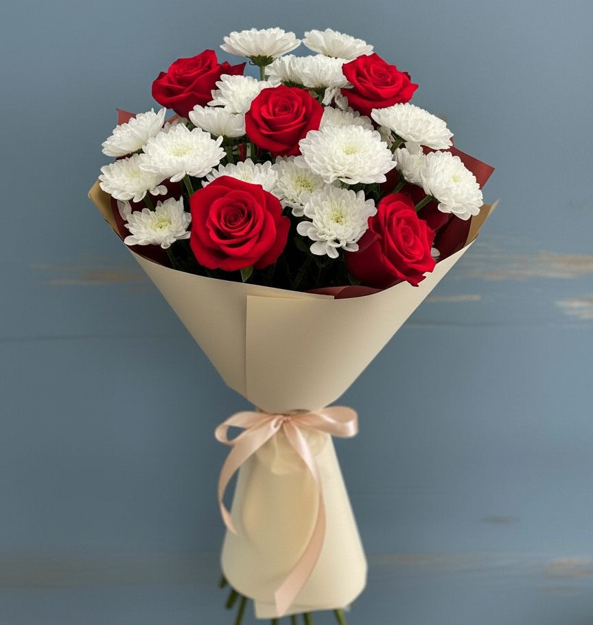 Букет цветов из: Розы и Хризантемы в Красночервонном