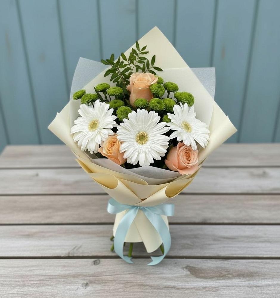 Букет цветов из: Герберы, Розы и Хризантемы в Красночервонном