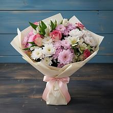 Букет цветов из:  Хризантемы, Альстромерии и Розы в Красночервонном