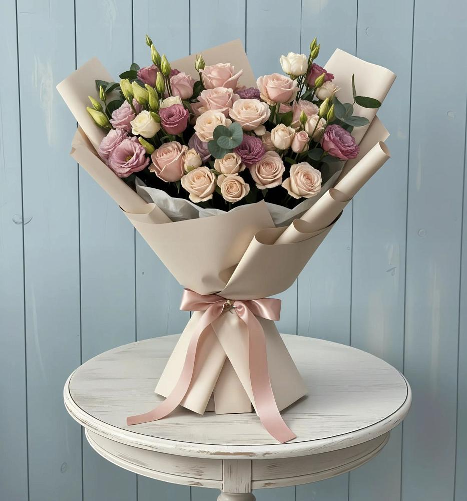 Букет цветов из: Розы и Лизиантусы в Красночервонном