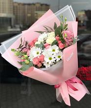 Букет цветов из:  Розы, Лизиантусы и Хризантемы #REPLACE_PRED# Красночервонном