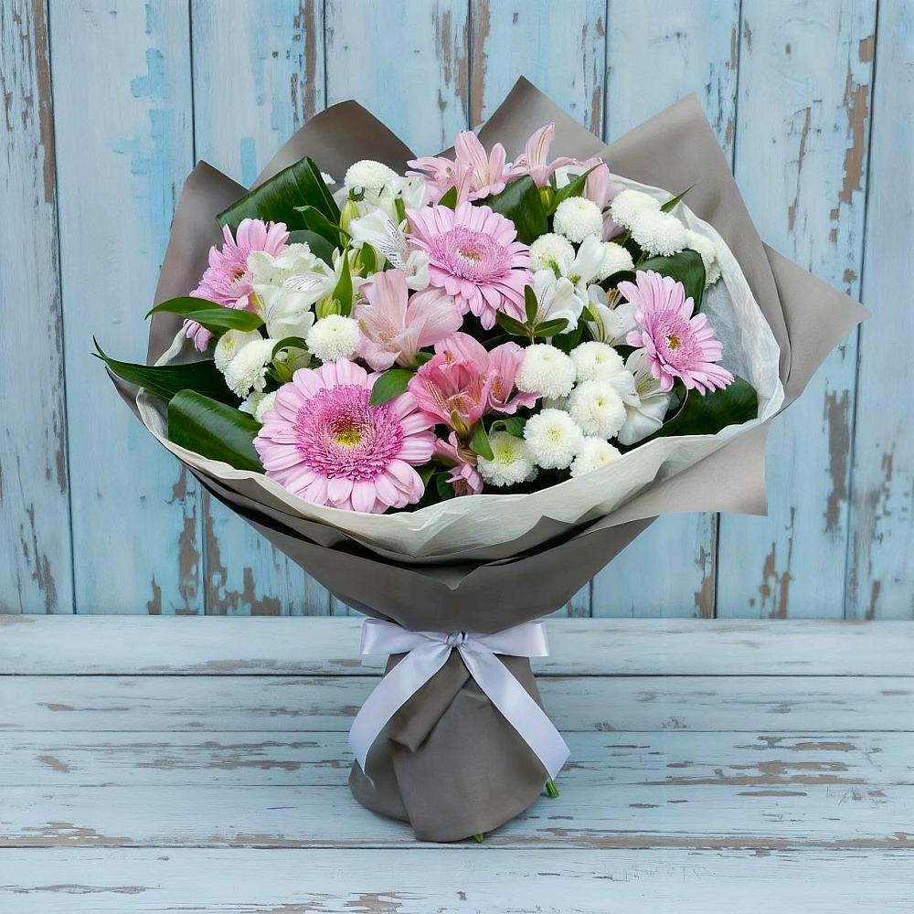 Букет цветов из: Герберы, Альстромерии и Хризантемы в Красночервонном