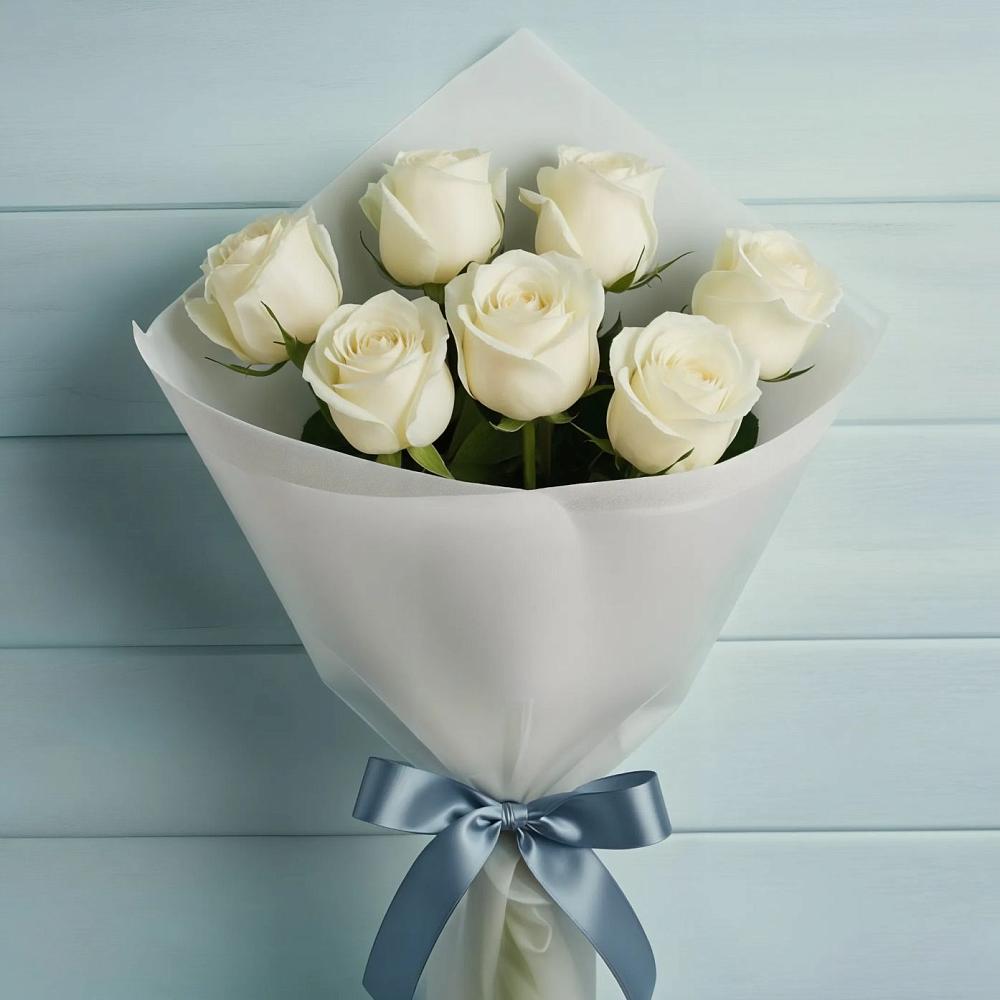 Букет 7 Белых роз Эдлесс Лав в Красночервонном